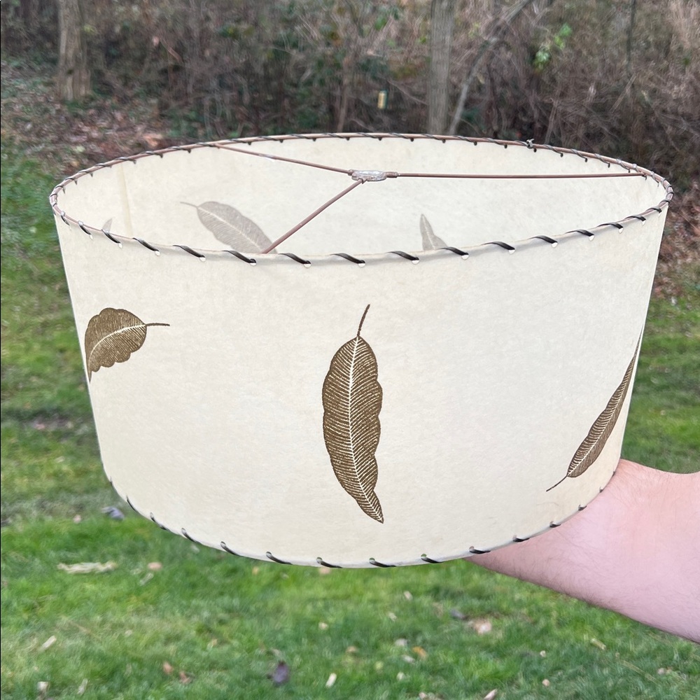 Vintage MCM Fiberglass Large Whip Stitch Lamp Shade Botanic Leaf Pattern - Picture 2 of 7